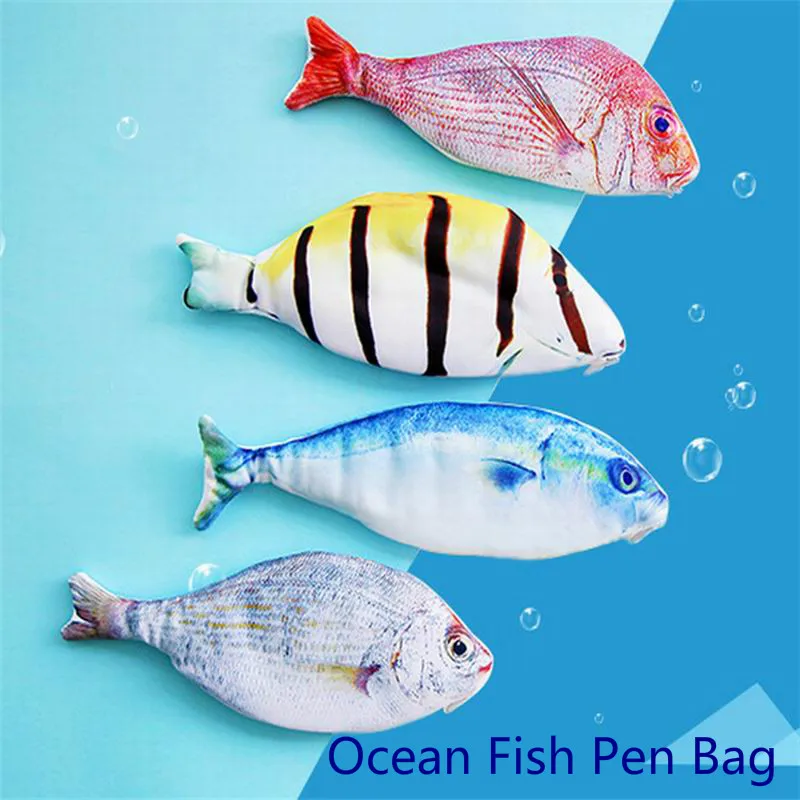 

2 Styles Cute Stationery Bag Student Stationery Storage Zipper Bag Portable Nylon Little Monster Fish Office School Supplies
