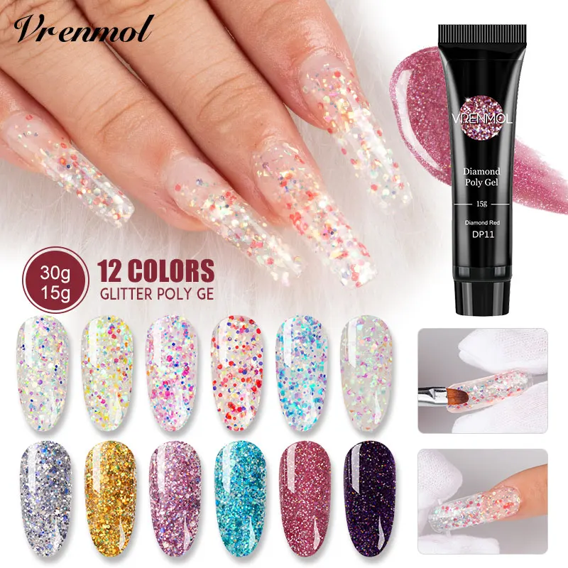Vrenmol бриллиантовый полигель для ногтей камуфляжный удлинитель УФ гель