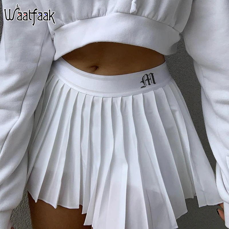 

Белая женская мини-юбка FAKUNTN Waatfaak с эластичной талией, Сексуальная мини-юбка с вышивкой Mircro, новая теннисная мини-юбка