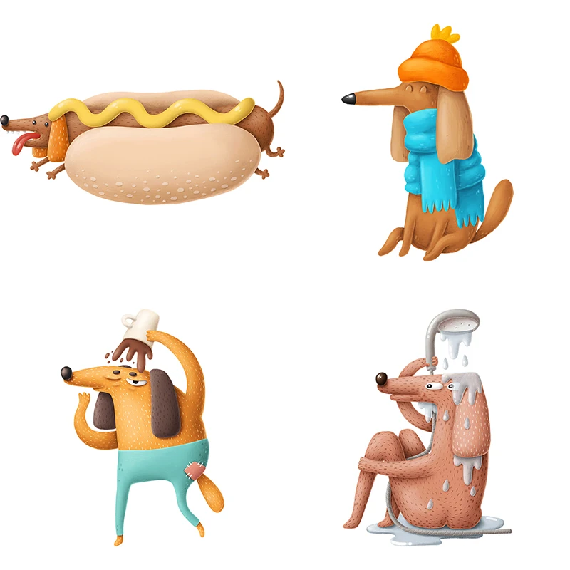 

Three Ratels CM3 funny dachshund dogs Restaurant stickers refrigerator kitchen decals children's gift sticke