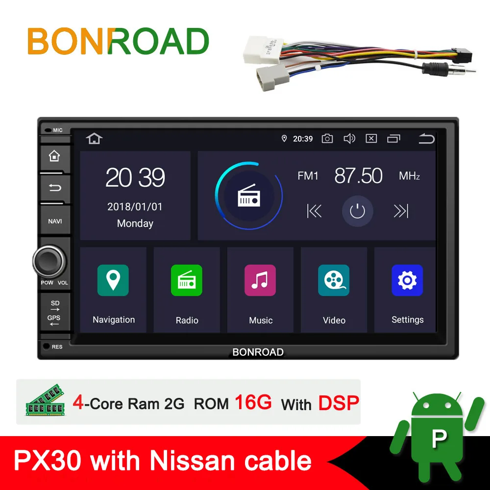 For Nissan with DSP Bonroad " 2din PX30 Android 9,0 универсальный GPS Радио стерео аудио автомобильный мультимедийный плеер для Nissan для kia для Toyota для Honda - Цвет: For Nissan with DSP