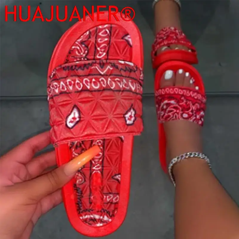 

Fashion Bandana Slides Women Cool Graffiti Slippers Women Home Women's Summer Sandals Red Blue Black Tie Dye Footwear Large size
