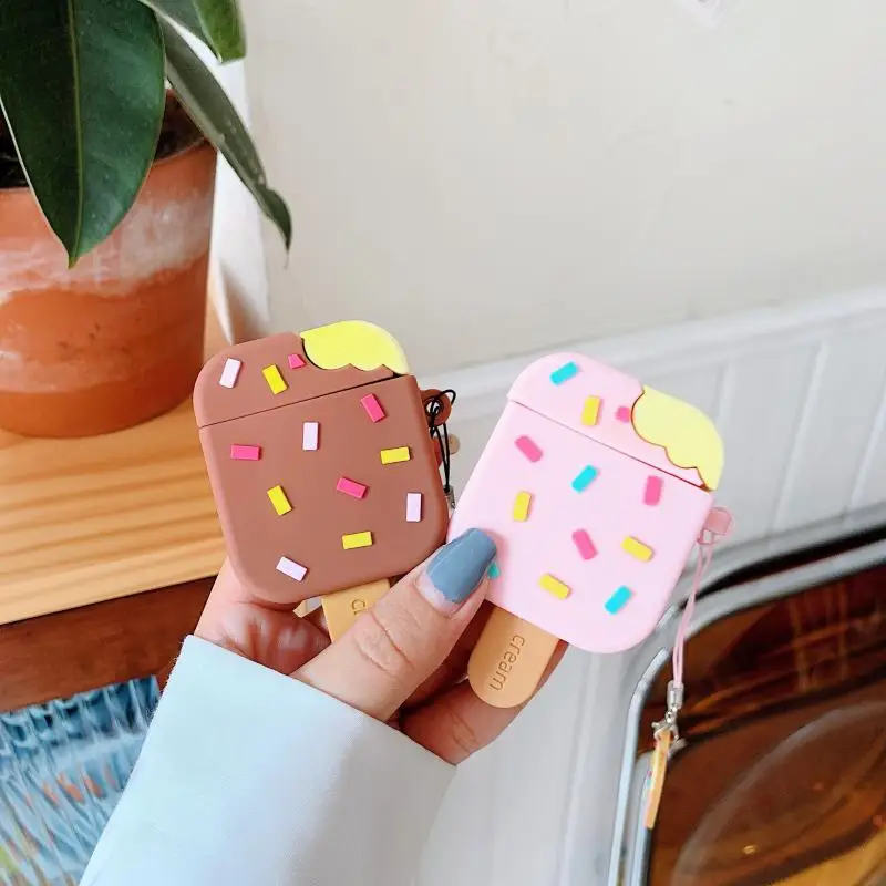 

Чехол для airpods, 3D чехол с мороженым для Airpods 1 2 pro, мягкий силиконовый милый чехол, Bluetooth наушники, зарядное устройство, защитный чехол