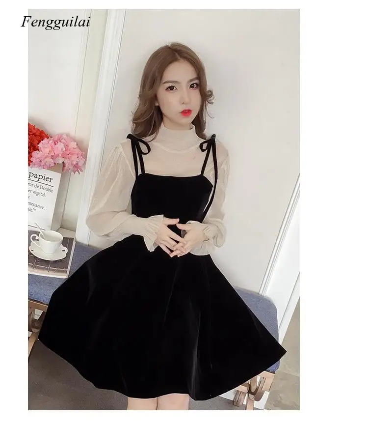 

2021 Spring Elegant Women Transparent Lantern Long Sleeves Tops+ Dress Set 2Pcs Suit Party Birthday Gift