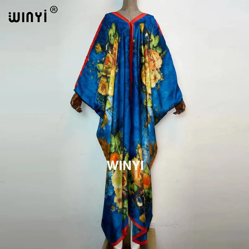 

2021 Traditional Printed Rayon WINYI maxi dress African Women's Abaya Robe Long dresses for beach Bohemian v-neck boho dress