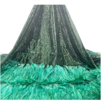french net lace with glued glliter with feather african tulle embroidered lace shining glued glitter for nice dress jh 535