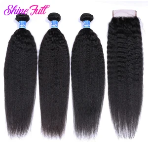 ShineFull, курчавые прямые волосы, 3 пряди, сделан с закрывающимися монгольскими волосами, Переплетенные грубые человеческие волосы Yaki, наращивание волос без Реми