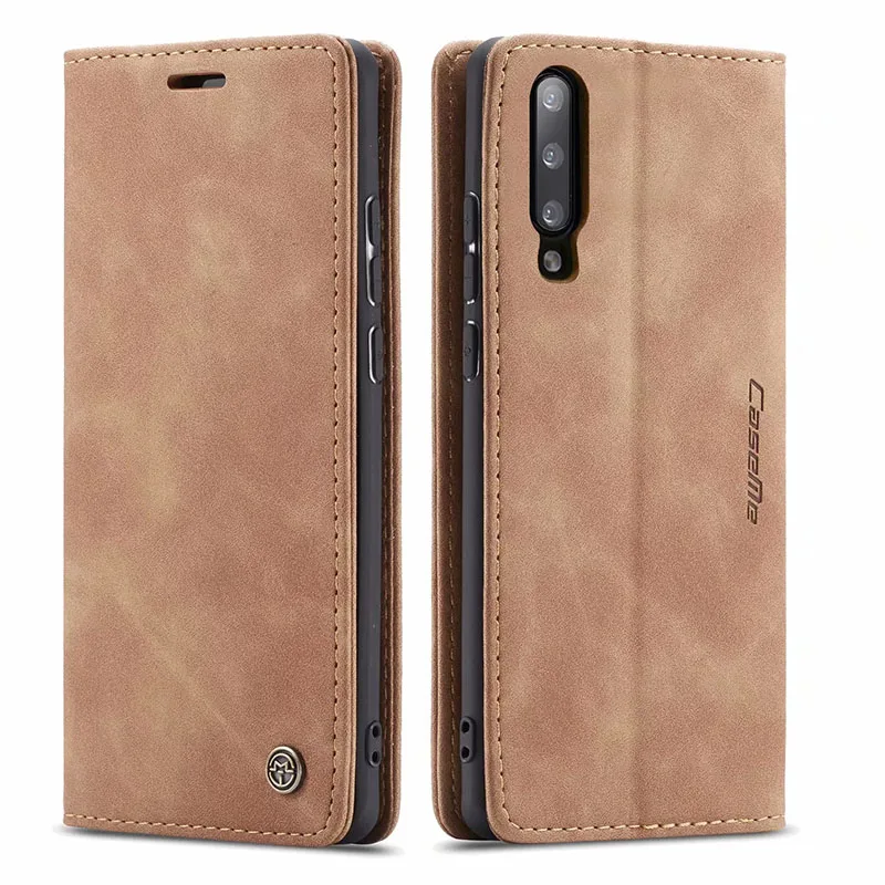 Кожаный чехол для samsung Galaxy A50, A70, A40, A30S, A20E, A10, A80, M10S, M20, чехол-бумажник с откидной крышкой, отделениями для карт, бизнес-чехол на магните - Цвет: brown