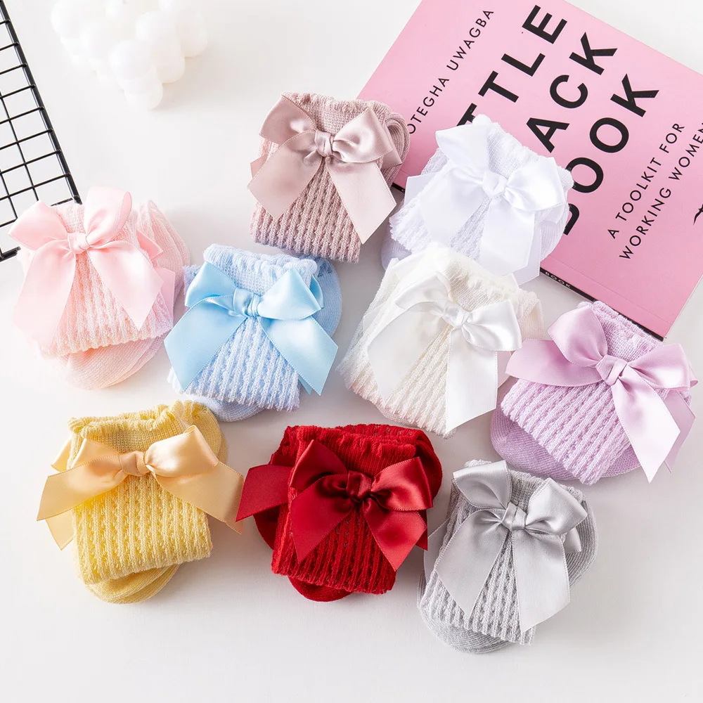 

Spring Summer Cute Bowknot Infant Baby Socks Cotton Bows Girls Knee Socks Mesh Kids Infant Toddler Knee High Socks Sokken 0-2Y