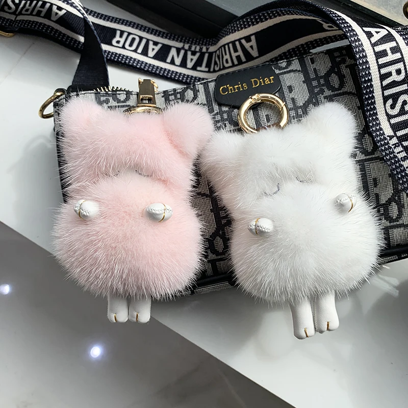 Брелок для ключей женский из натурального меха норки милая маленькая сумочка с