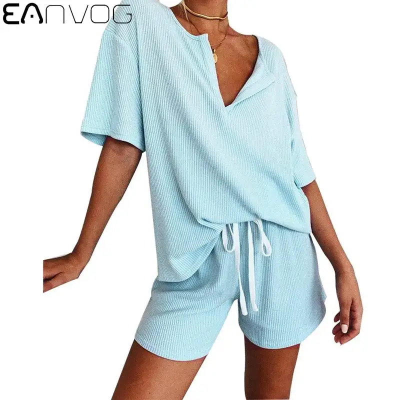 

Two-pieces Suit Solid Home Suit Women Summer Sleepwear Set Home Clothes Anchor Print Pyjamas Room Wear Cotton Pajamas Sets