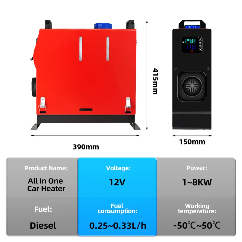 $138.97 All In One 12V 1~8KW Adjustable Car Parking Heater Auto Heater Air Diesel Heater For RV Truck Boat Bus Car