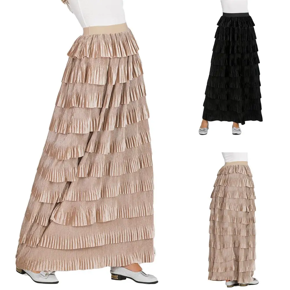 Осень 2019 Женская бархатная длинная юбка в мусульманском стиле многослойное