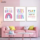 Красочные живопись на холсте, мультфильмы для малышей Детская Wall Art спальня плакат с узором в виде радуги, с позитивными цитатами и украшения Декор