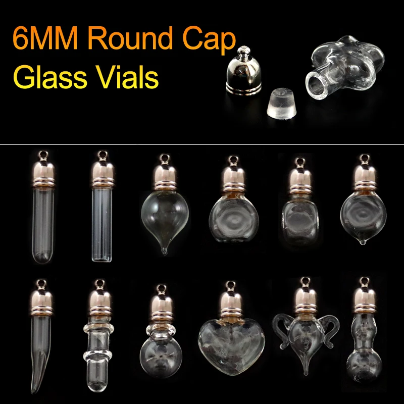 

10PCS 6MM Glass Vial Pendant Glue Cap Name on Rice Jewelry Rice Locket Charms Glass Bottle Pendant Necklace Pendant DIY Vials