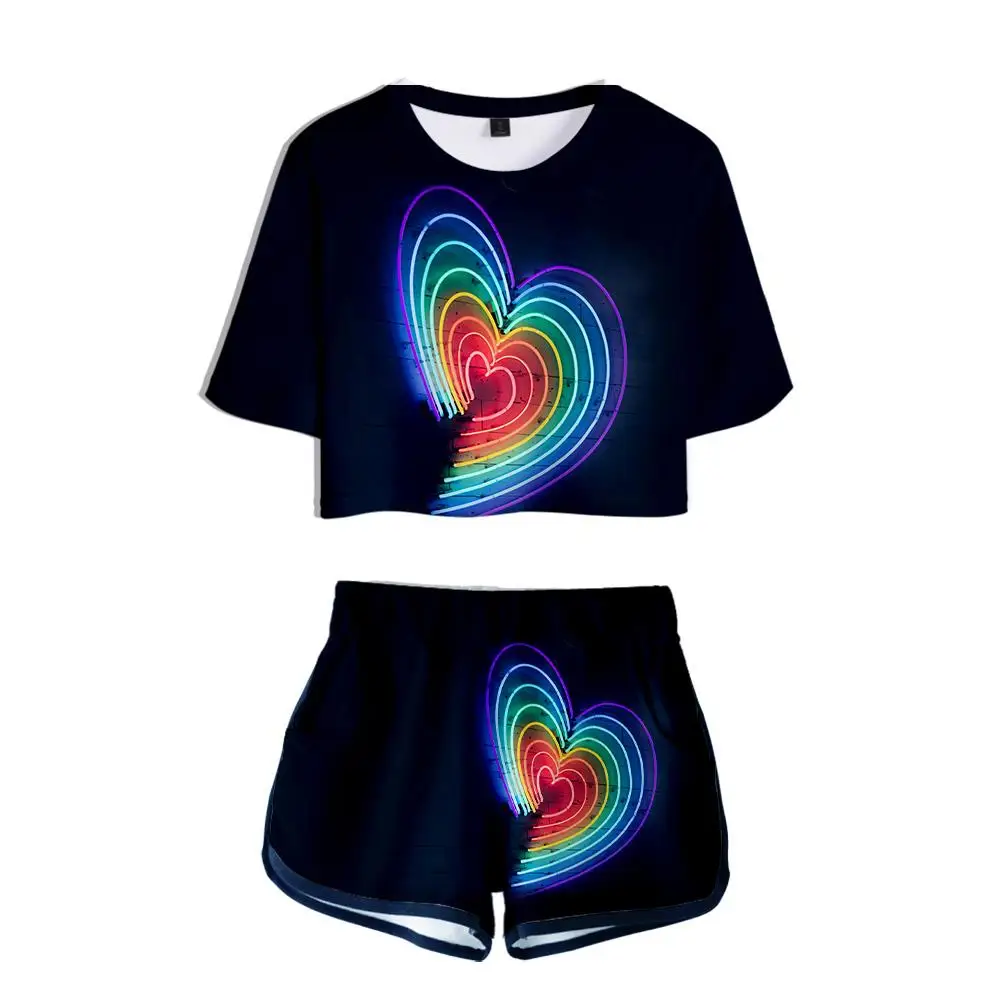 

2020 new hot LGBT Love Tracksuit Two Piece Set Sexy Short Top and Middle Waist Shorts Lady Fitness Summer Casual Tracksuits