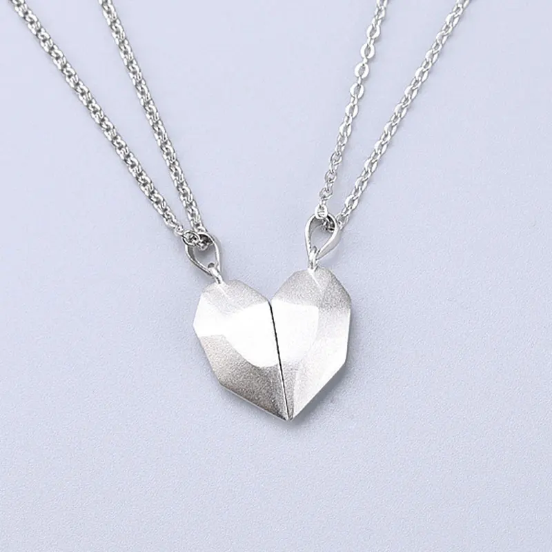 

4 Styles Adjustable Faceted Heart Lovers Couple Necklace Charm Minimalist Wedding Jewelry Pendant Gift