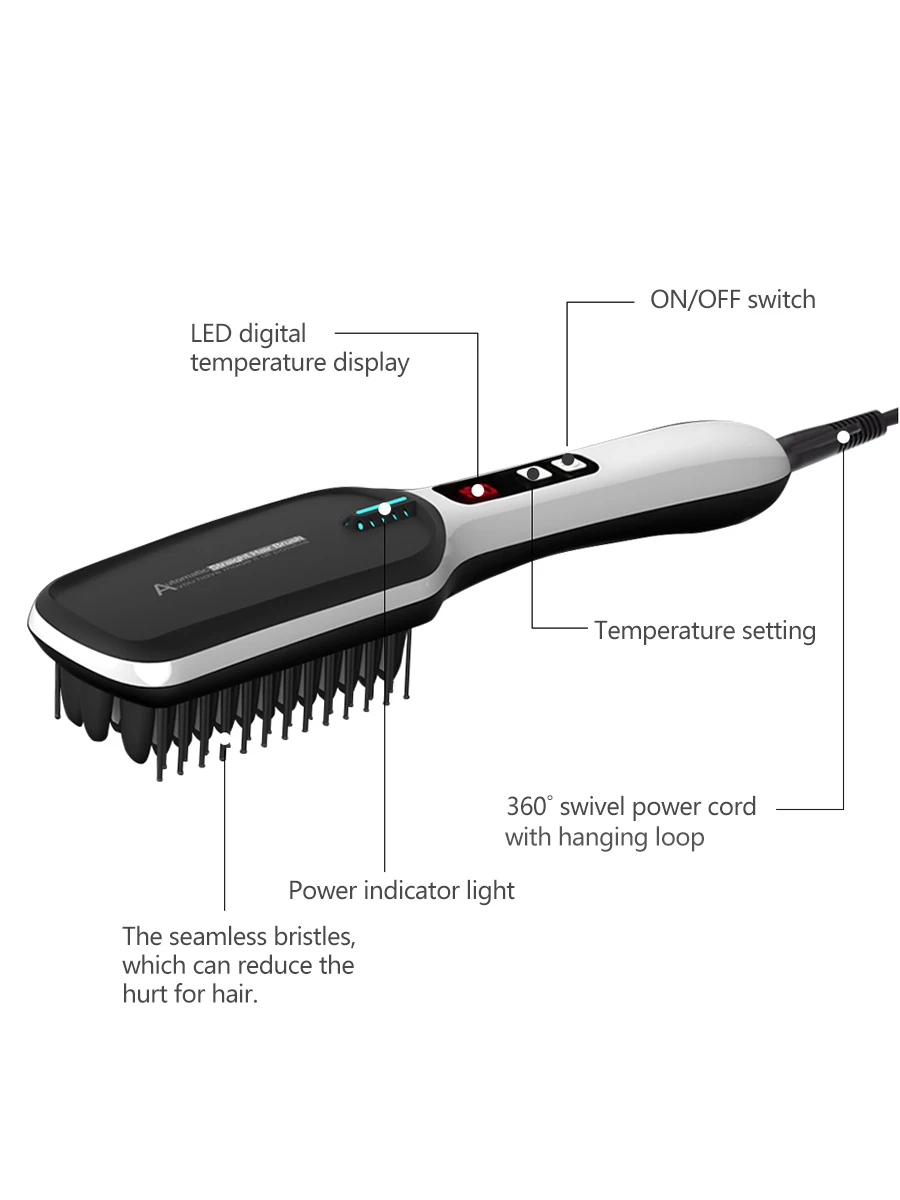 

Professional Hair Massager Brush Mini Fast Ionic Ceramic Electric Hair Straightener Brush