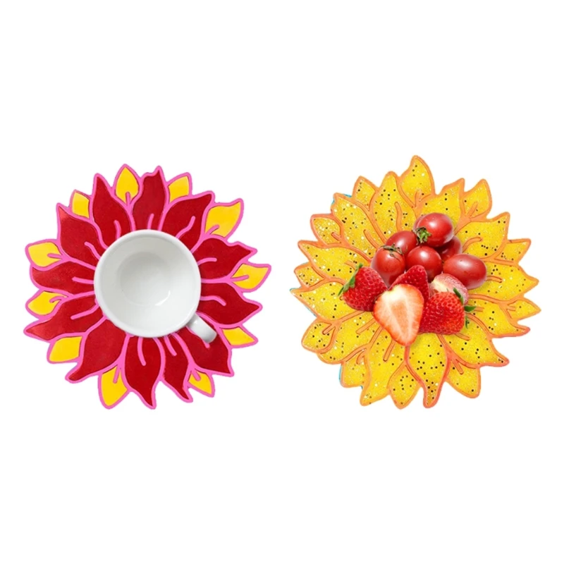 

5 Pcs Sun Flower Tray Epoxy Resin Mold Serving Plate Casting Silicone Mould DIY Crafts Cup Mat Making Tool