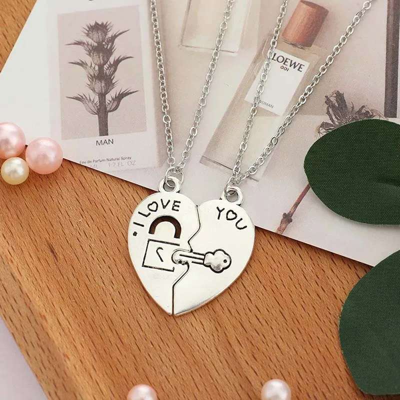 2 шт./компл. Пара Ожерелье для женщин и мужчин серебро две части сердце кулон