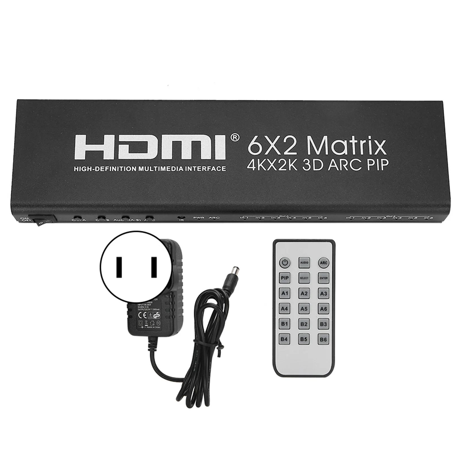 

HDMI For Matrix 6In 2Out 4K High Definition PinP ARC 6×2 Video Output Equipment 100‑240V HD Video Output