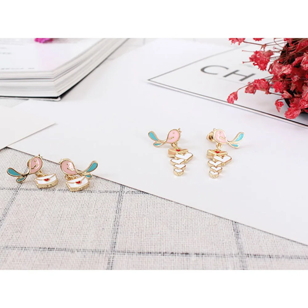 

OPPOHERE Women's Girls Cute Cartoon Heart Shaped Multilayer Earrings Birds Mail Styling Jelly Color Banquet Jewelry