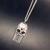 unique wish bottle necklace men skull pendant can open pet urn necklace hair collection collectors perfume bottle necklace