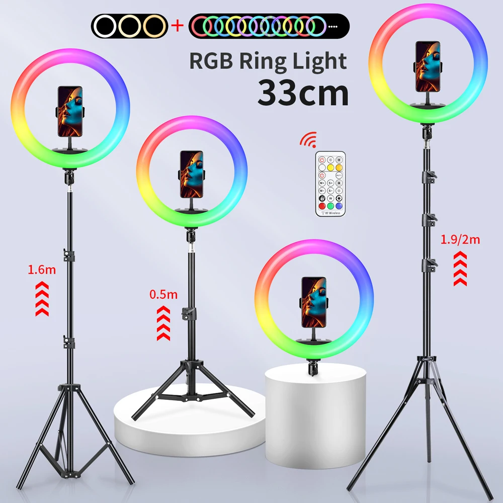 

13inch Selfie Ring Light Tripod LED Fill Lamp Dimmable 33cm Photography Lighting RingLight Phone Holder For Youtube Makeup Video