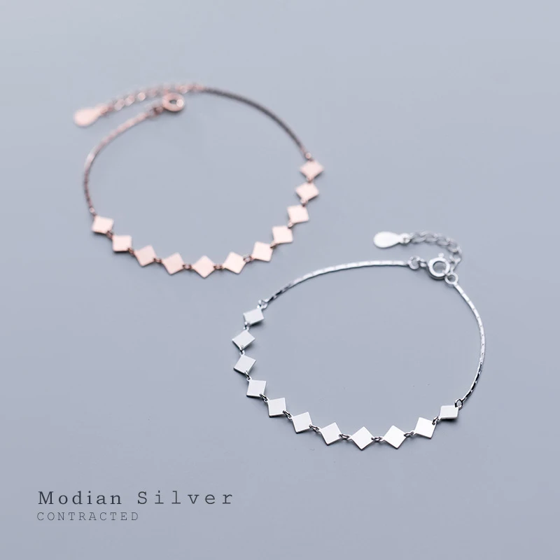 Женский браслет-цепочка Modian из стерлингового серебра 925 пробы цвет розовое