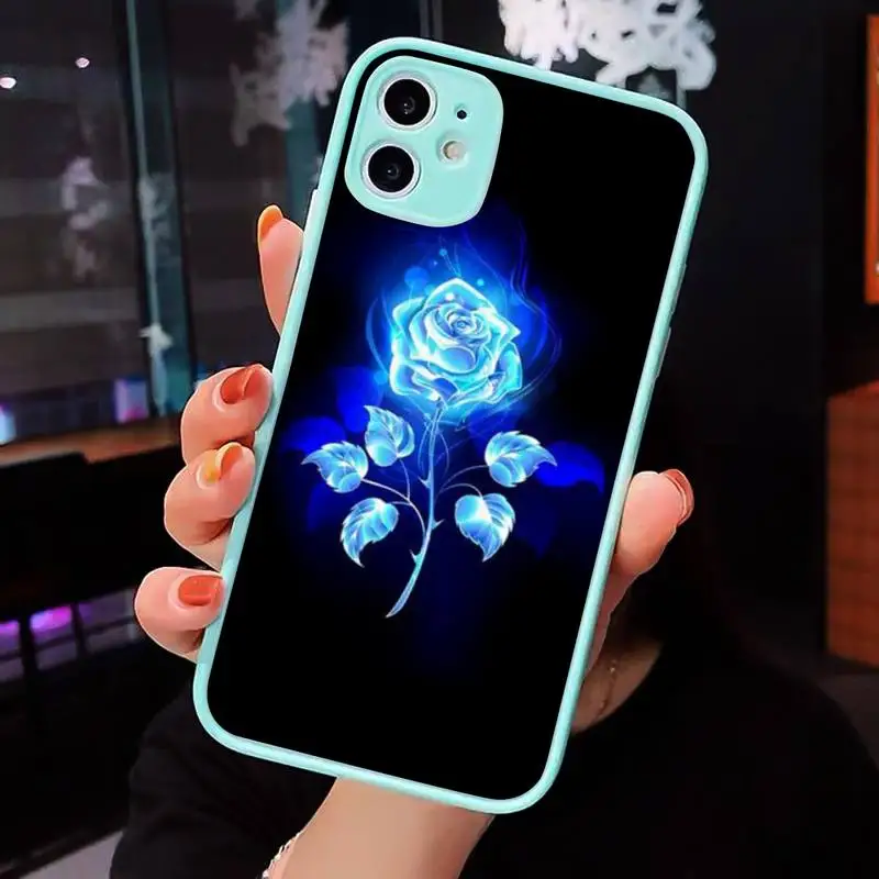 

beautiful black white Rose flower Phone Case Matte transparent For blue iPhone 12 Mini 11 Pro XR XS Max 7 8 Plus X Back Cover