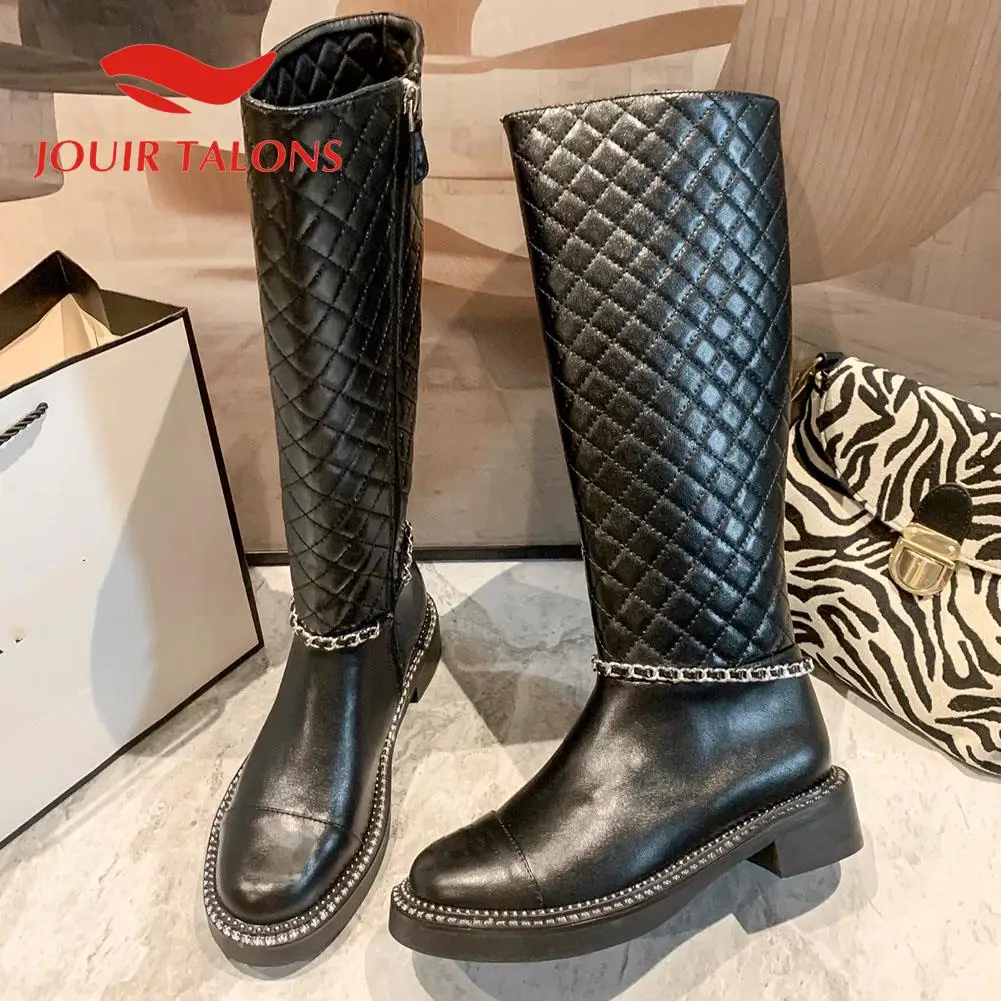 

Женские сапоги до середины икры, однотонные удобные сапоги на низком квадратном каблуке, с металлическим украшением, Элегантная стильная о...