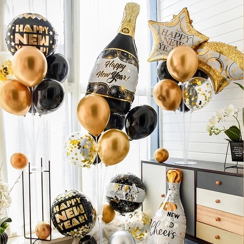 

2022 Happy New Year Foil Balloons Black Bottle Helium Globos Christmas Decoration for Home Background Xmas Gift Party Supplies