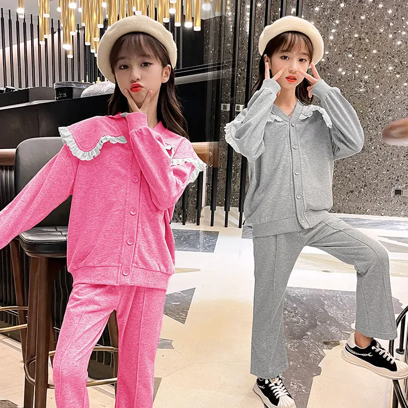 

Child Costume Teen Girls Clothing Set 2021 Autumn Casual Jackets Pants Sport Suit School Cotton Tracksuit Kids Clothes 10 12Year