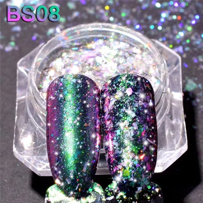 8-0.1g 0,2 г/кор. лазерный блеск Galaxy Holo чешуйчатый Радужный дизайн ногтей голографические блестки порошок блестки - Цвет: 8-0.1g