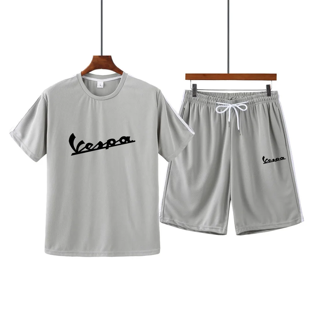 

Мужской летний костюм с принтом VESPA MA06, короткий рукав и повседневные шорты, спортивный костюм для бега
