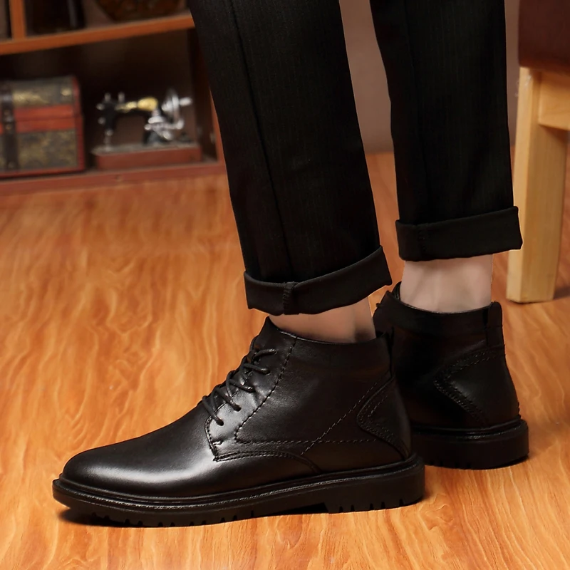 Мужские деловые ботинки ручной работы коричневые ботильоны из натуральной кожи