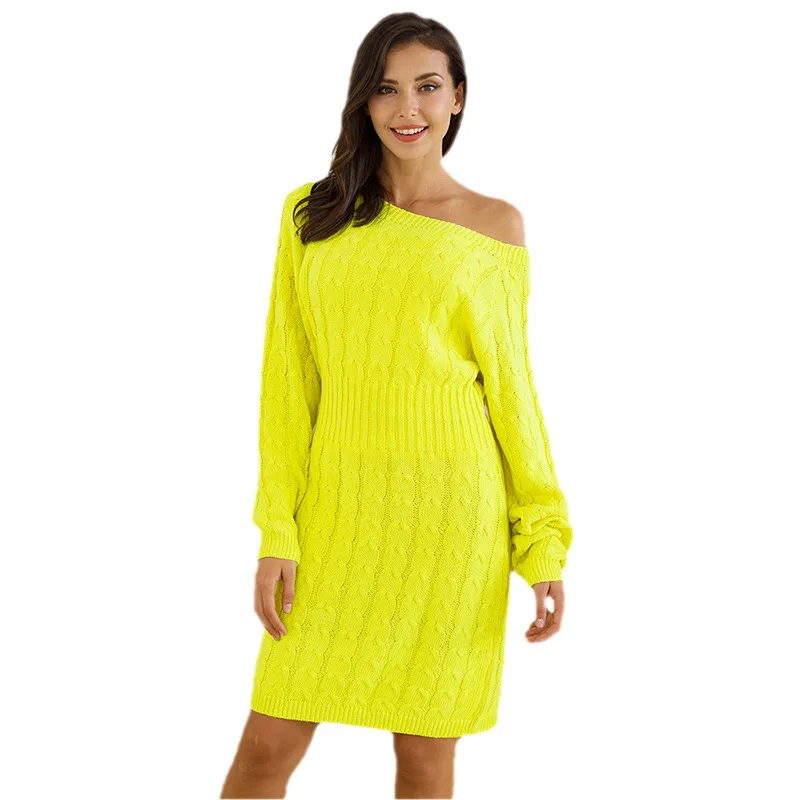 

Женское трикотажное платье-свитер с круглым вырезом, на осень/зиму