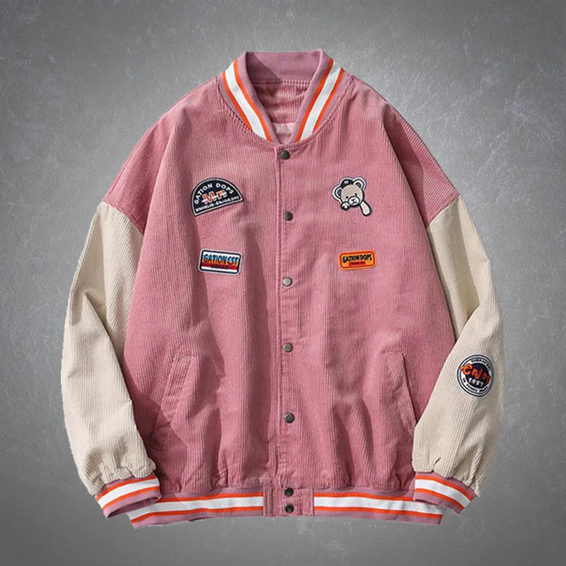 

Вельветовая бейсбольная куртка в стиле Харадзюку, мужские блестящие пальто с рисунком, Мужская Уличная одежда, повседневные свободные курт...