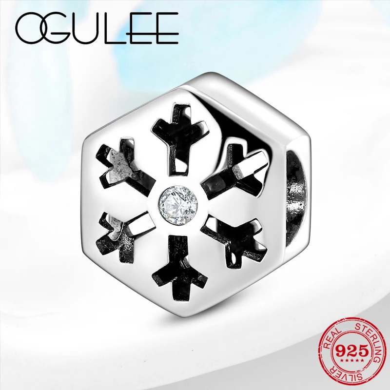 Зима 2019 подарок из стерлингового серебра 925 пробы Снежинка Полигональная бусина