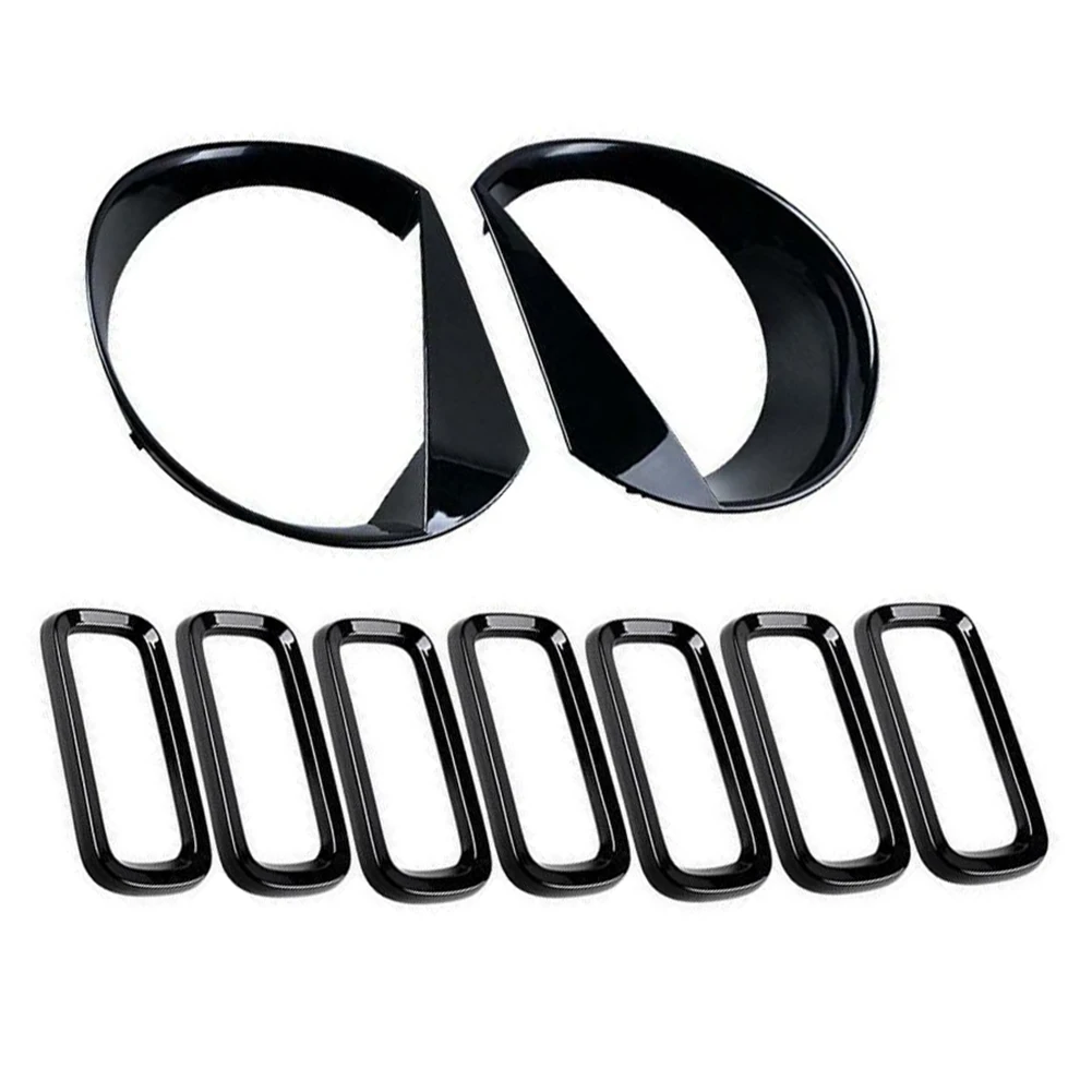 

Front Grill Insert+Angry Eyes Headlight Bezel Cover Lamp Circle For 2015-2018 Jeep Renegade