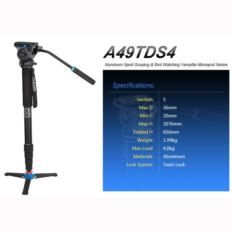 Benro A49TDS4 Sport & Bird Watching Series Monopod Kit / Tripod Suit For Video DSLR Camera Recorder Support Frame Wholesale |