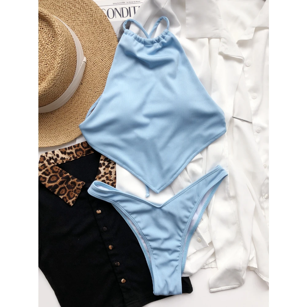 

Vintage Women's Bikinis Set Prairie Chic Pop Women Swimsuits Sexy Bandage Bikini Fashion Swimwear Beach Halter Lady Bathing Suit