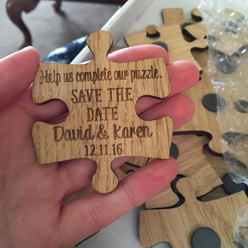 Modern Save the Date wood save dates magnet custom Puzzle Fridge Magnets wedding invitation Bride Groom Thank You Favor gift | Дом и сад