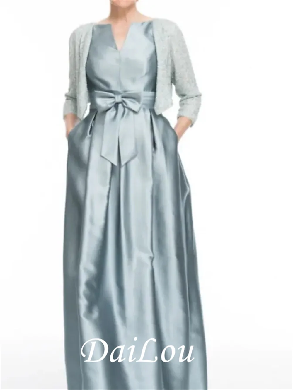 

Two Piece Mother of the Bride Dress Elegant Vintage V Neck Floor Length Satin With Sash / Ribbon Ruching 2021