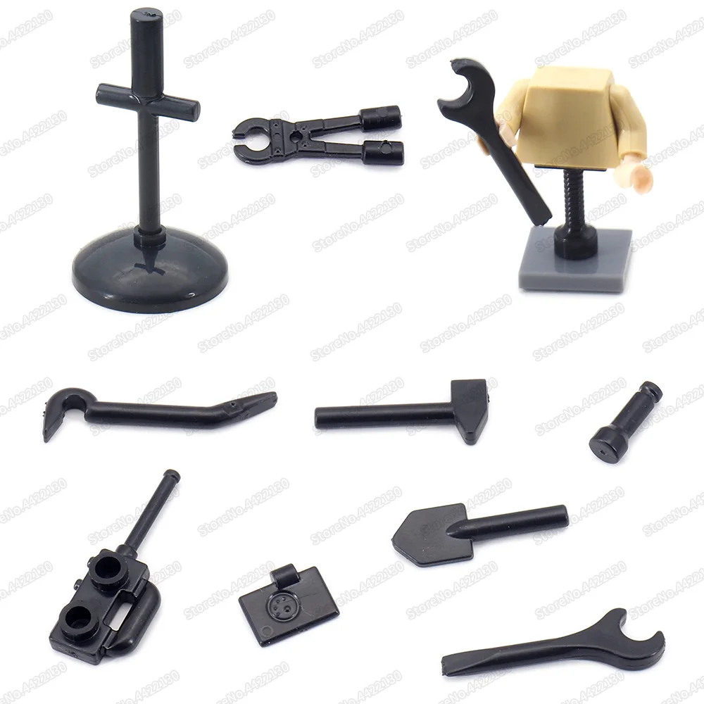 Assembly Military Black Tool Set Walkie Talkie Wrench Building Block Force Ww2 Army Logistics Figures Repair Model Boy Gift Toys | Игрушки и