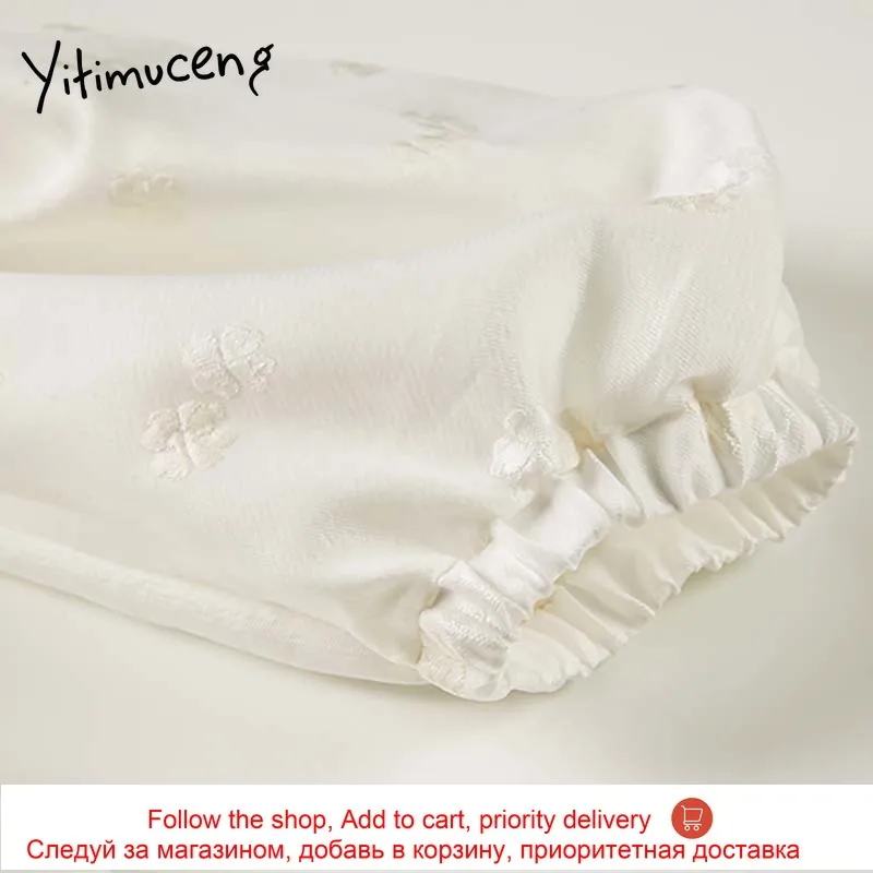 

Yitimuceng Floral Dresses Women Zipper Sundress Summer White 2021 Korean Fashion New High Waist A-Line Puff Sleeve Mini Dress