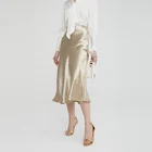 Женская атласная юбка, элегантная облегающая Однотонная юбка средней длины с высокой талией, для работы и вечерние, 2020