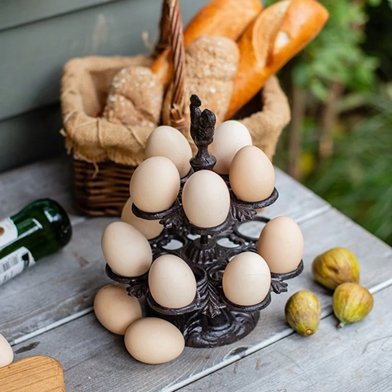

Retro Cast Iron Egg Rack American Country Nostalgic Rooster Decoration Kitchen Cake Room Decoration Egg Tray