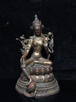 9 tibet buddhism old bronze cinnabar lacquer green tara bodhisattva statue double lotus terrace sitting buddha enshrine