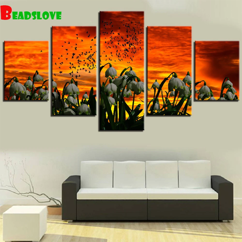 

Flowers in the sunset diamond painting 5 panel diamond embroidery full round square drill 5d diy mosaic decor g269